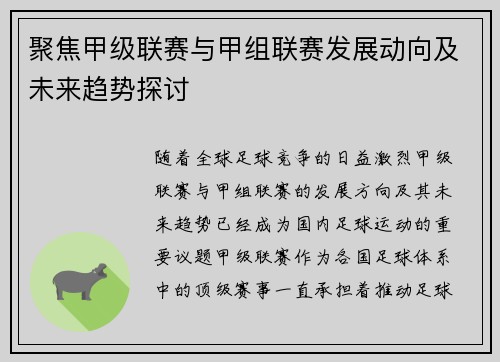 聚焦甲级联赛与甲组联赛发展动向及未来趋势探讨