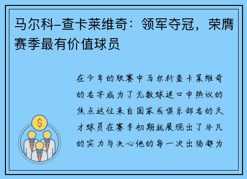 马尔科-查卡莱维奇：领军夺冠，荣膺赛季最有价值球员